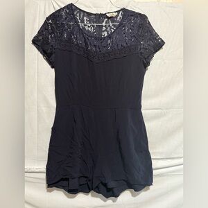 Molly Bracken Blue Lace Fitted Short Sleeve Romperwith pockets